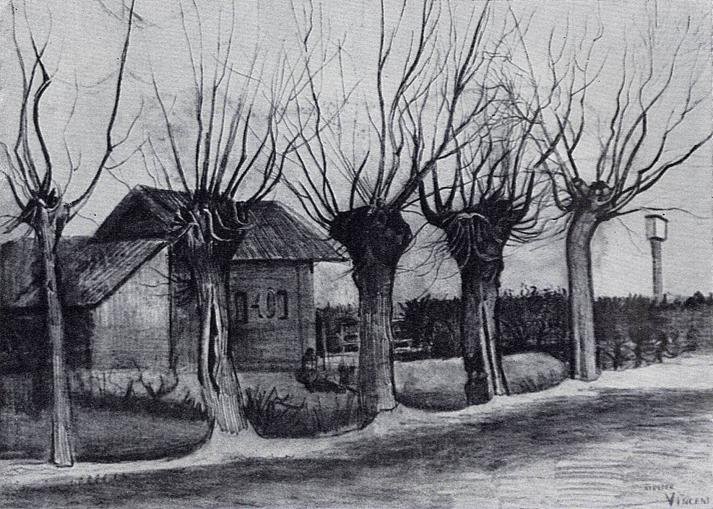 Small House on a Road with Pollard Willows, 1881
