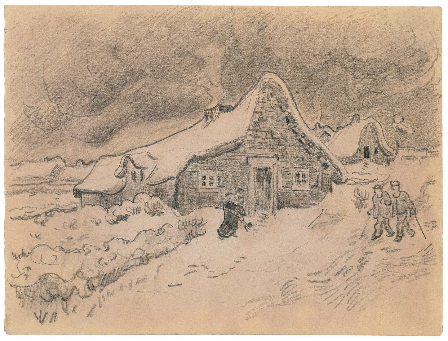 Snow Landscape with Cottages, Peasant Cottages seen from the Field