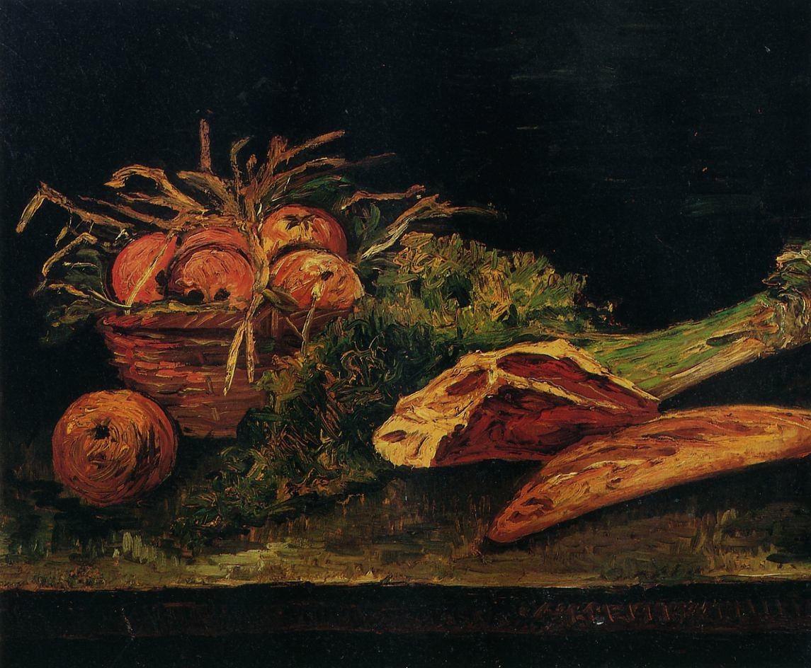 Still Life with Apples, Meat and a Roll, 1886