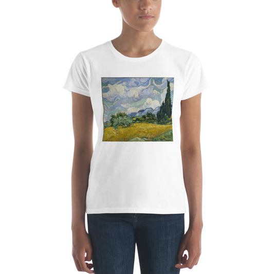 Wheat-Field-With-Cypresses-Cotton-Art-Tee-For-Women